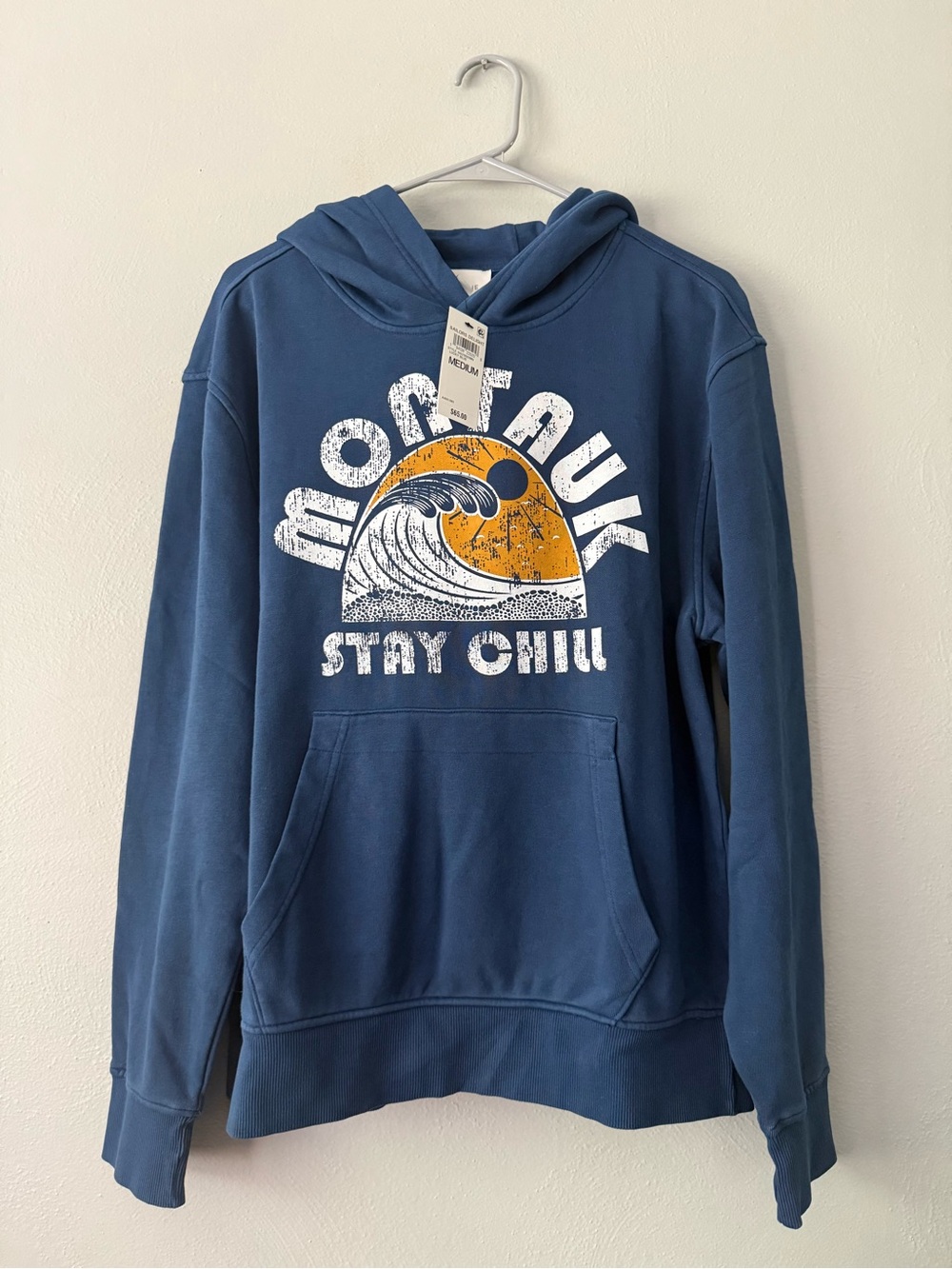 Sun + Stone Men’s Blue Hoodie with Orange Wave Graphic